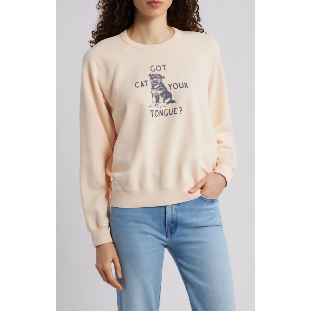 Mother The Biggie Concert Cotton Graphic Sweatshirt Cat Got Your Tongue XS